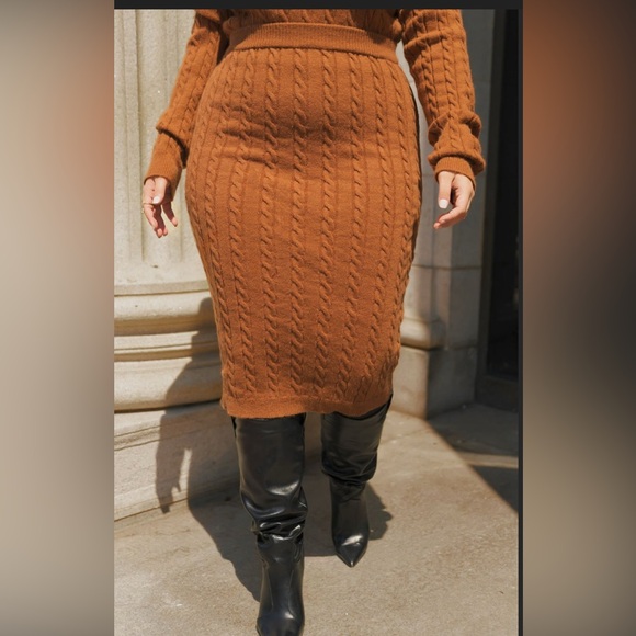 Rebdolls SET NonStop Cable Knit Sweater & Midi Skirt - Orangey Brown PANTONE EUC - Picture 8 of 11